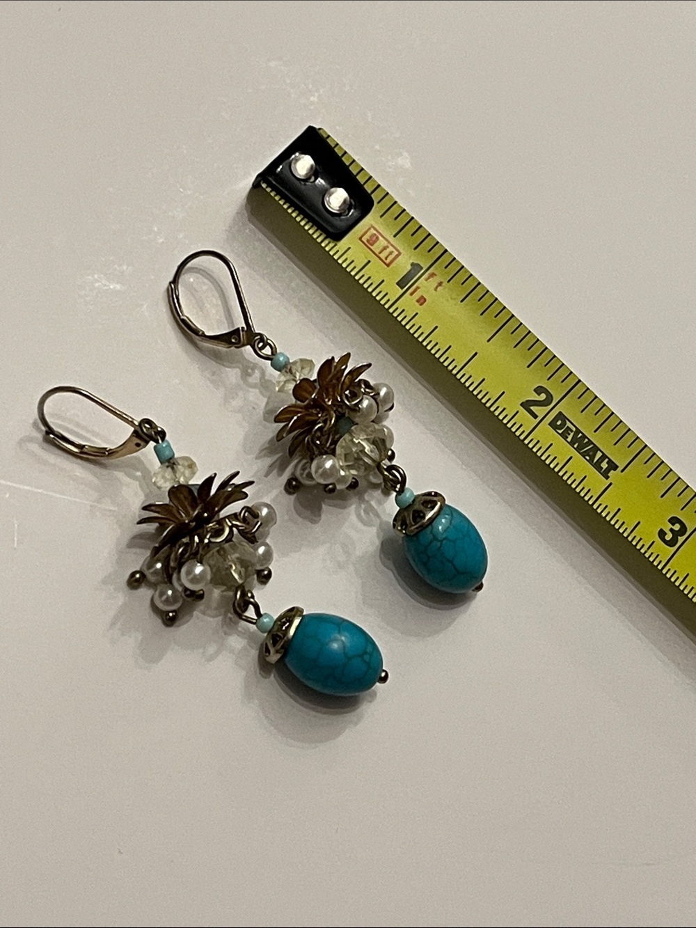 Talbots Turquoise Cluster Drop Earrings with Faux Pearls and Crystal Beads - Picture 11 of 12
